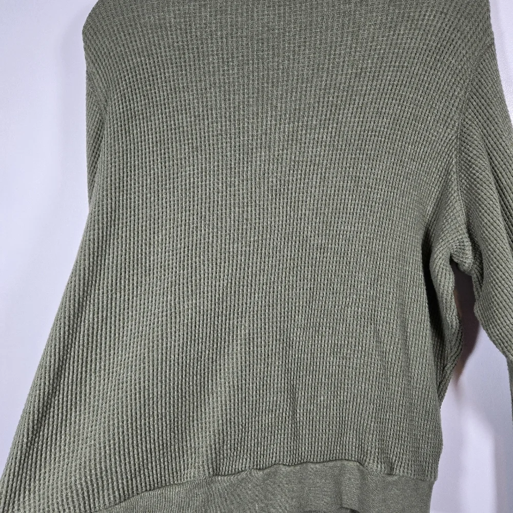 J. Crew Olive Green Waffle Knit Crew Neck Pullover Sweatshirt Top Size Large